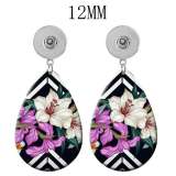 10 styles Pretty  Flower Acrylic Painted Water Drop earrings fit 12MM Snaps button jewelry wholesale