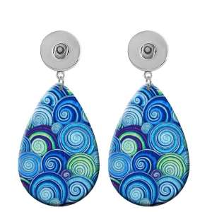 10 styles Blue Flower  pattern  Acrylic Painted Water Drop earrings fit 20MM Snaps button jewelry wholesale