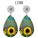 10 styles  Sunflower Acrylic Painted Water Drop earrings fit 12MM Snaps button jewelry wholesale