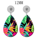 10 styles pineapple Flower pattern Acrylic Painted Water Drop earrings fit 12MM Snaps button jewelry wholesale