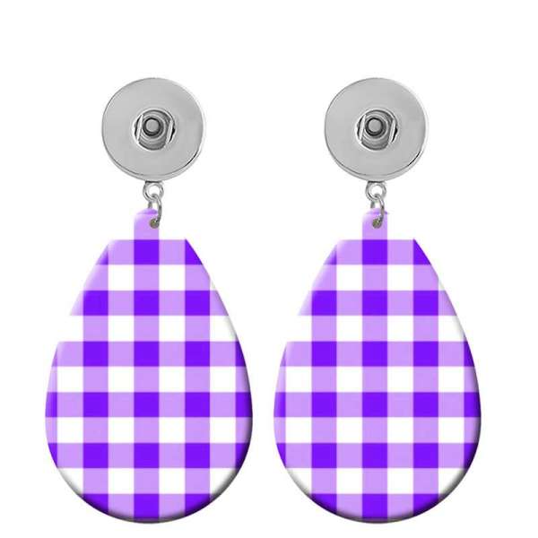 10 styles Checkered pattern  Acrylic Painted Water Drop earrings fit 20MM Snaps button jewelry wholesale