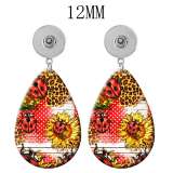 10 styles Flower sunflower  Acrylic Painted Water Drop earrings fit 12MM Snaps button jewelry wholesale
