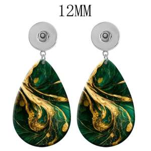 10 styles  Green pattern  Acrylic Painted Water Drop earrings fit 12MM Snaps button jewelry wholesale