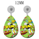 10 styles Cartoon color pattern  Acrylic Painted Water Drop earrings fit 12MM Snaps button jewelry wholesale