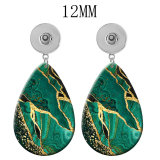 10 styles Pretty Green pattern  Acrylic Painted Water Drop earrings fit 12MM Snaps button jewelry wholesale