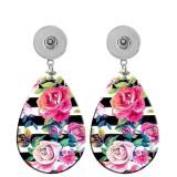 10 styles Pretty Flower pattern  Acrylic Painted Water Drop earrings fit 20MM Snaps button jewelry wholesale