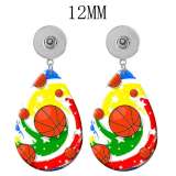 10 styles rugby Volleyball Basketball  Acrylic Painted Water Drop earrings fit 12MM Snaps button jewelry wholesale