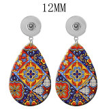 10 styles Bohemia pattern Acrylic Painted Water Drop earrings fit 12MM Snaps button jewelry wholesale