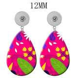 10 styles Flower Colorful pattern  Acrylic Painted Water Drop earrings fit 12MM Snaps button jewelry wholesale