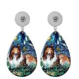 10 styles Art Painting Dog  Acrylic Painted Water Drop earrings fit 20MM Snaps button jewelry wholesale