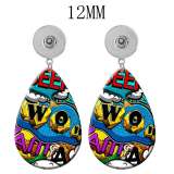 10 styles Cartoon color pattern  Acrylic Painted Water Drop earrings fit 12MM Snaps button jewelry wholesale