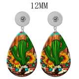 10 styles sunflower Flower Cross  pattern  Acrylic Painted Water Drop earrings fit 12MM Snaps button jewelry wholesale