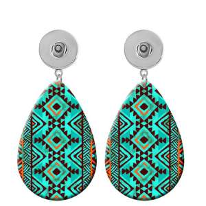 10 styles Western Niuzi Style Leopard Pattern  Acrylic Painted Water Drop earrings fit 20MM Snaps button jewelry wholesale