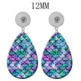 10 styles Pretty Mermaid scales pattern  Acrylic Painted Water Drop earrings fit 12MM Snaps button jewelry wholesale