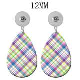 10 styles Pretty Checkered pattern  Acrylic Painted Water Drop earrings fit 12MM Snaps button jewelry wholesale