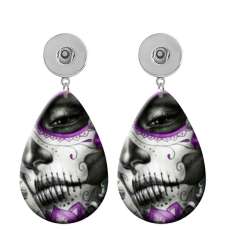 10 styles Halloween girl skull  Acrylic Painted Water Drop earrings fit 20MM Snaps button jewelry wholesale