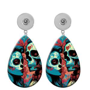 10 styles Halloween  skull  girl  Acrylic Painted Water Drop earrings fit 20MM Snaps button jewelry wholesale