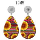 10 styles sunflower Flower  Acrylic Painted Water Drop earrings fit 12MM Snaps button jewelry wholesale