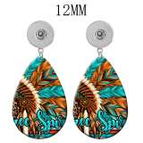 10 styles sunflower Flower Cross  pattern  Acrylic Painted Water Drop earrings fit 12MM Snaps button jewelry wholesale