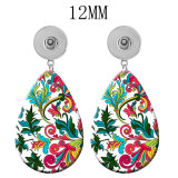 10 styles Flower pattern  Acrylic Painted Water Drop earrings fit 12MM Snaps button jewelry wholesale
