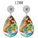 10 styles Seahorse turtle  Acrylic Painted Water Drop earrings fit 12MM Snaps button jewelry wholesale