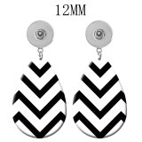 10 styles Black and white pattern  Acrylic Painted Water Drop earrings fit 12MM Snaps button jewelry wholesale