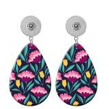 10 styles Flower  pattern  Acrylic Painted Water Drop earrings fit 20MM Snaps button jewelry wholesale