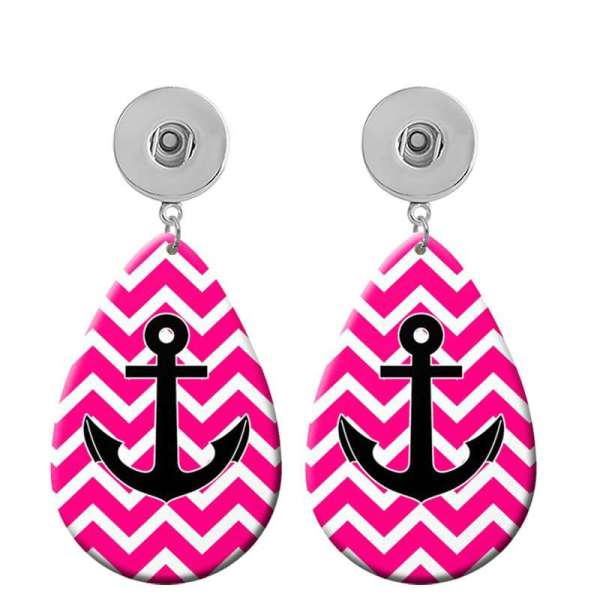 10 styles ship's anchor Wave stripe pattern  Acrylic Painted Water Drop earrings fit 20MM Snaps button jewelry wholesale