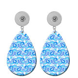 10 styles Blue Flower  pattern  Acrylic Painted Water Drop earrings fit 20MM Snaps button jewelry wholesale
