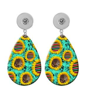 10 styles cactus Sunflower patterns  Acrylic Painted Water Drop earrings fit 20MM Snaps button jewelry wholesale
