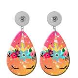 10 styles Unicorn Cat Elephant  Acrylic Painted Water Drop earrings fit 20MM Snaps button jewelry wholesale
