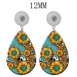 10 styles Flower sunflower Acrylic Painted Water Drop earrings fit 12MM Snaps button jewelry wholesale