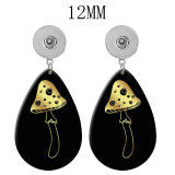10 styles Golden Mushroom pattern  Acrylic Painted Water Drop earrings fit 12MM Snaps button jewelry wholesale