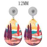 10 styles Pretty pattern  Acrylic Painted Water Drop earrings fit 12MM Snaps button jewelry wholesale