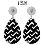 10 styles Black and white pattern  Acrylic Painted Water Drop earrings fit 12MM Snaps button jewelry wholesale