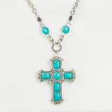 Cross alloy turquoise pendant necklace