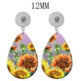 10 styles  Sunflower Acrylic Painted Water Drop earrings fit 12MM Snaps button jewelry wholesale