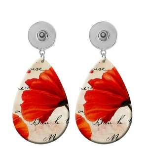 10 styles Pretty Flower  Acrylic Painted Water Drop earrings fit 20MM Snaps button jewelry wholesale