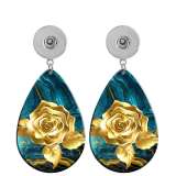 10 styles color  Flower pattern  Acrylic Painted Water Drop earrings fit 20MM Snaps button jewelry wholesale