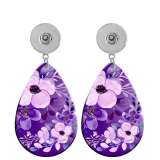 10 styles Pretty Flower pattern Acrylic Painted Water Drop earrings fit 20MM Snaps button jewelry wholesale