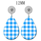 10 styles Colorful  Checkered pattern Acrylic Painted Water Drop earrings fit 12MM Snaps button jewelry wholesale