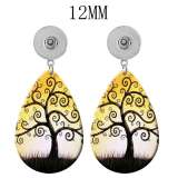 10 styles tree of life  Acrylic Painted Water Drop earrings fit 12MM Snaps button jewelry wholesale