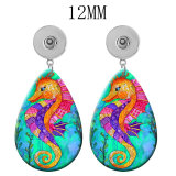 10 styles Seahorse turtle  Acrylic Painted Water Drop earrings fit 12MM Snaps button jewelry wholesale