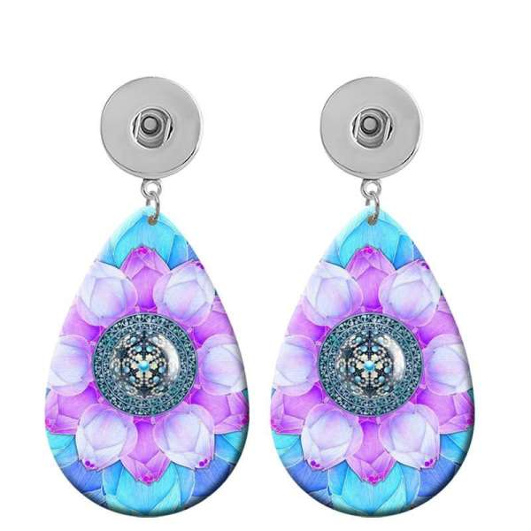 10 styles Flower  pattern  Acrylic Painted Water Drop earrings fit 20MM Snaps button jewelry wholesale