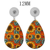 10 styles Flower sunflower  Acrylic Painted Water Drop earrings fit 12MM Snaps button jewelry wholesale