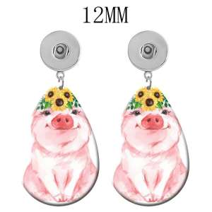 10 styles Pink Piglet Flamingo pattern  Acrylic Painted Water Drop earrings fit 12MM Snaps button jewelry wholesale