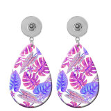 10 styles Colored leaves Flower  Acrylic Painted Water Drop earrings fit 20MM Snaps button jewelry wholesale