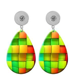 10 styles Colorful Pretty pattern  Acrylic Painted Water Drop earrings fit 20MM Snaps button jewelry wholesale