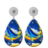 10 styles Cartoon Whale and Moon Pattern  Acrylic Painted Water Drop earrings fit 20MM Snaps button jewelry wholesale