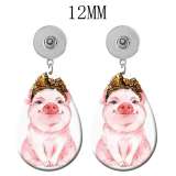 10 styles Pink Piglet Flamingo pattern  Acrylic Painted Water Drop earrings fit 12MM Snaps button jewelry wholesale